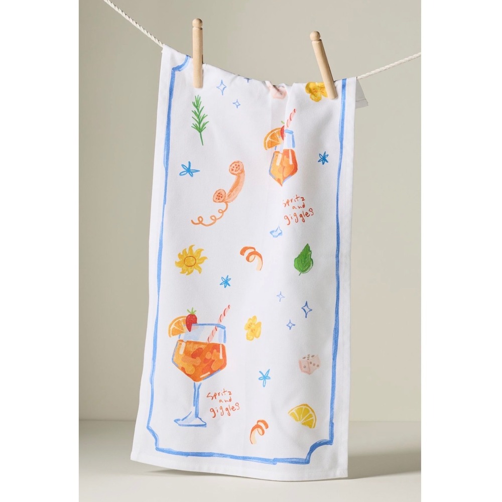 Anthropologie | Spritz and Giggles | Cotton Bar Towel | White Orange 12x24 NEW